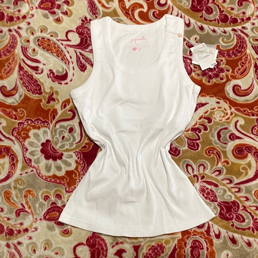Papinelle White Tank Top with bra shelf built in.